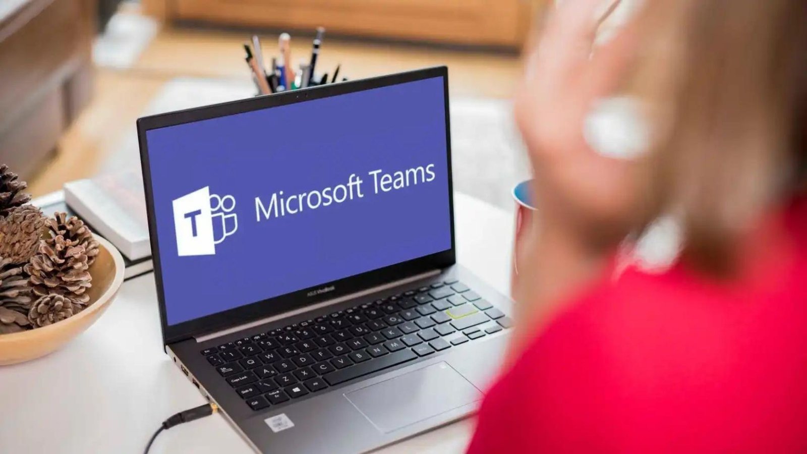Microsoft teams concept on a laptop 